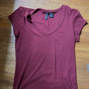 Basic Burgundy V-Neck T-Shirt